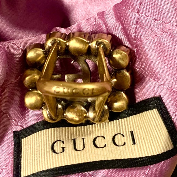 💖💯🆕Gucci Marmont Double G Pink Crystal Ring in Gold - Picture 6 of 16